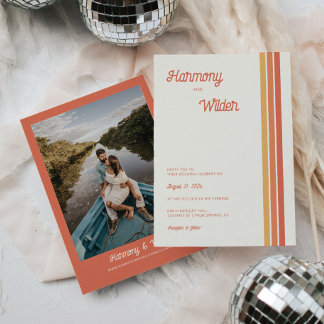 Colourful Retro 70s Wedding Invitation with Stripe
