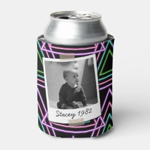 Colourful Retro 80's Neon Geometric 40th Birthday Can Cooler