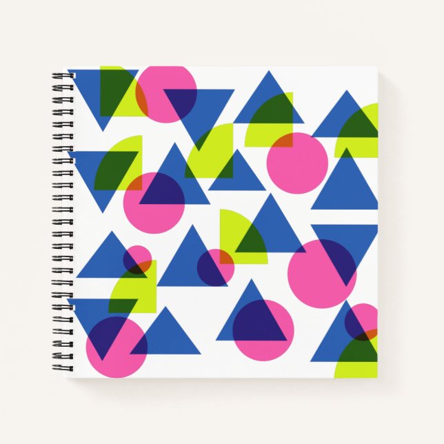 Colourful Retro 90s Neon Geometric Shapes Notebook (Front)