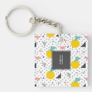 Colourful Retro 90's Pattern Monogram Photo Key Ring