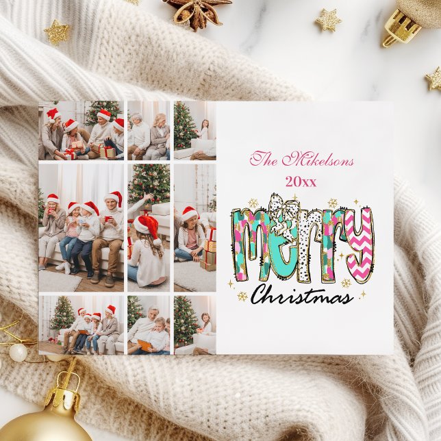Colourful Retro 9 Photo  Merry Christmas Holiday Card (Creator Uploaded)
