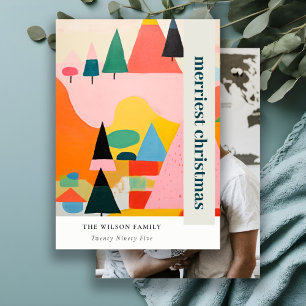 Colourful Retro Abstract Christmas Landscape Photo Holiday Card