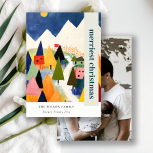 Colourful Retro Abstract Christmas Landscape Photo Holiday Card