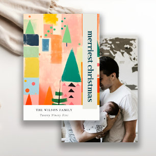 Colourful Retro Abstract Christmas Landscape Photo Holiday Card