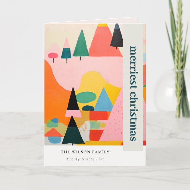 Colourful Retro Abstract Christmas Landscape Photo Holiday Card (Front)