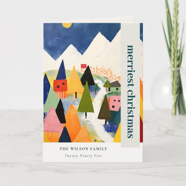 Colourful Retro Abstract Christmas Landscape Photo Holiday Card (Front)