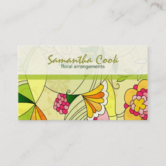 Colourful Retro Abstract Floral Collage 2 Business Card (Front)