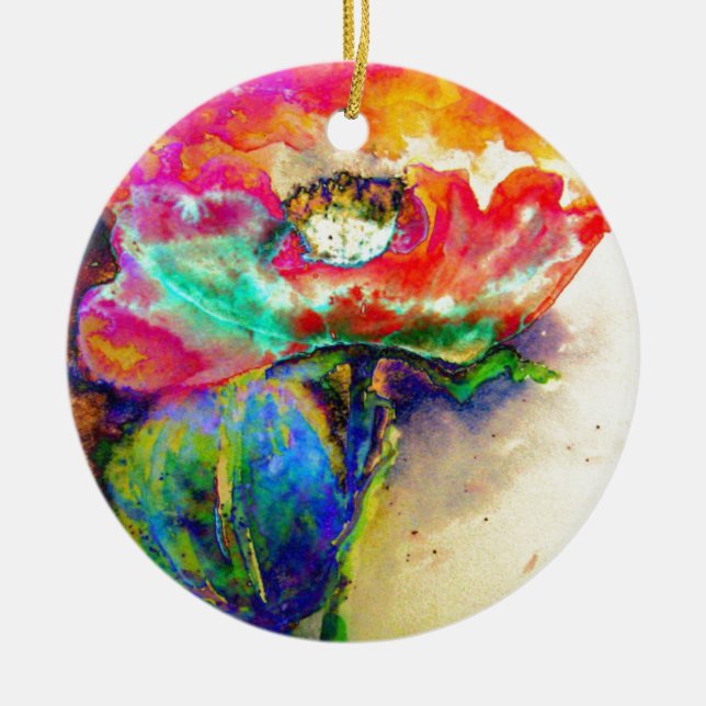 Colourful retro Abstract Poppy watercolor  Ceramic Ornament (Front)