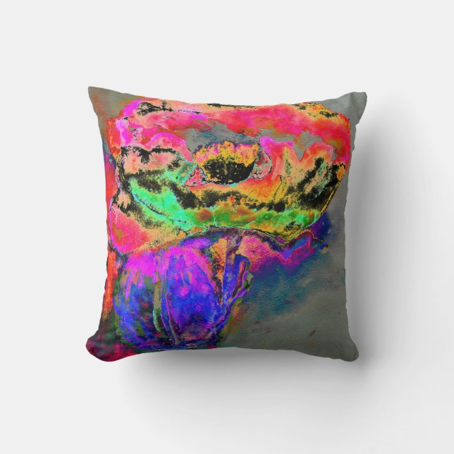 Colourful retro Abstract Poppy watercolor  Cushion (Front)