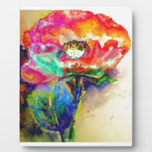 Colourful retro Abstract Poppy watercolor Plaque