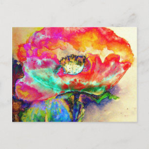 Colourful retro Abstract Poppy watercolor Postcard