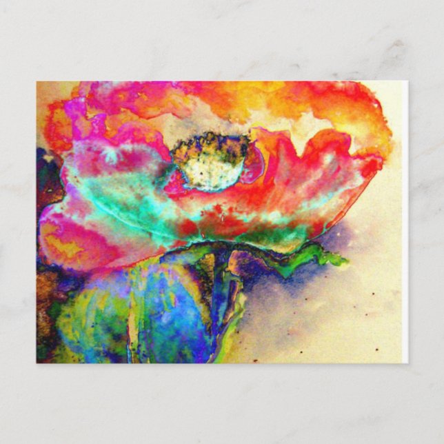 Colourful retro Abstract Poppy watercolor  Postcard (Front)