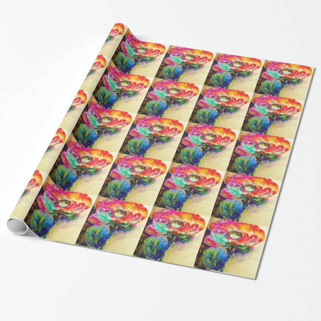 Colourful retro Abstract Poppy watercolor  Wrapping Paper (Unrolled)