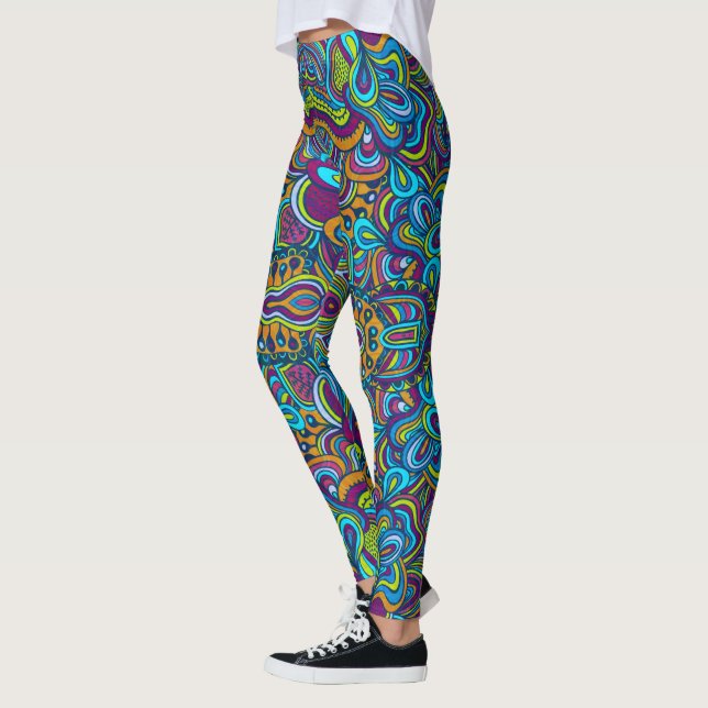 Colourful Retro Abstract Swirls Leggings (Left)