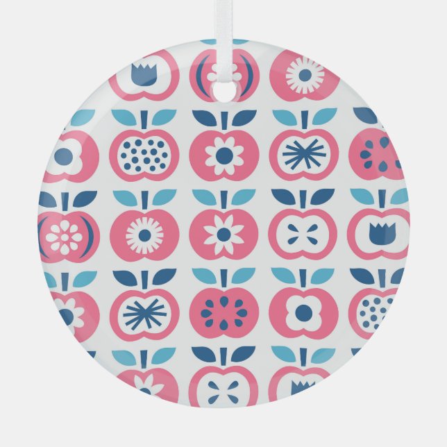 Colourful Retro Apple Seamless Pattern Glass Tree Decoration (Front)