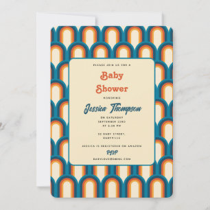 Colourful Retro Arch Rainbow Pattern Baby Shower Invitation