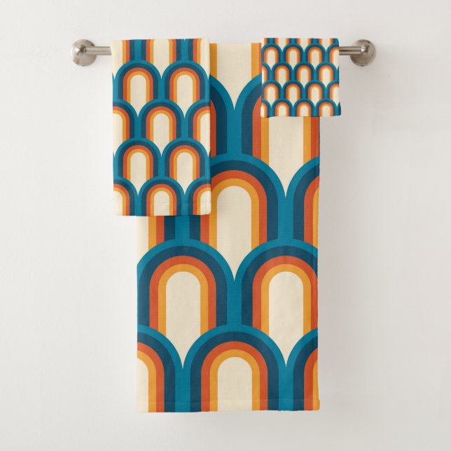 Colourful Retro Arch Rainbow Pattern Bath Towel Set (Insitu)