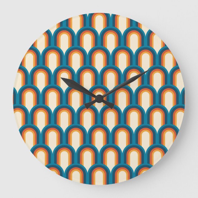 Colourful Retro Arch Rainbow Pattern  Large Clock (Front)