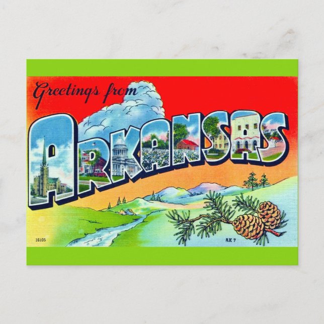 Colourful Retro Arkansas Postcard  (Front)