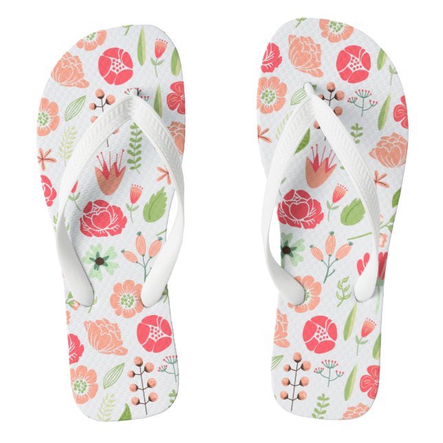 Colourful Retro Assorted Flowers Pattern 2 Thongs (Footbed)