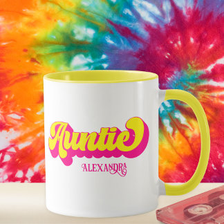 Colourful Retro Auntie Custom Name Mug