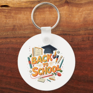 Colourful Retro "Back to School" Cartoon Illustrat Key Ring