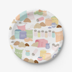 Colourful Retro Baking Ingredient Containers Paper Plate