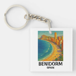 Colourful Retro Benidorm Spain Costa Blanca Travel Key Ring