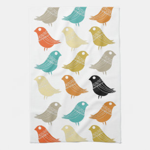 Colourful Retro Birds Mid Century Modern Hand Towe Tea Towel