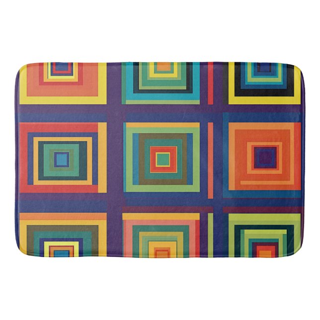 Colourful Retro Block Design Bath Mat (Front)