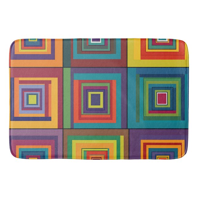 Colourful Retro Block Design Bath Mat (Front)