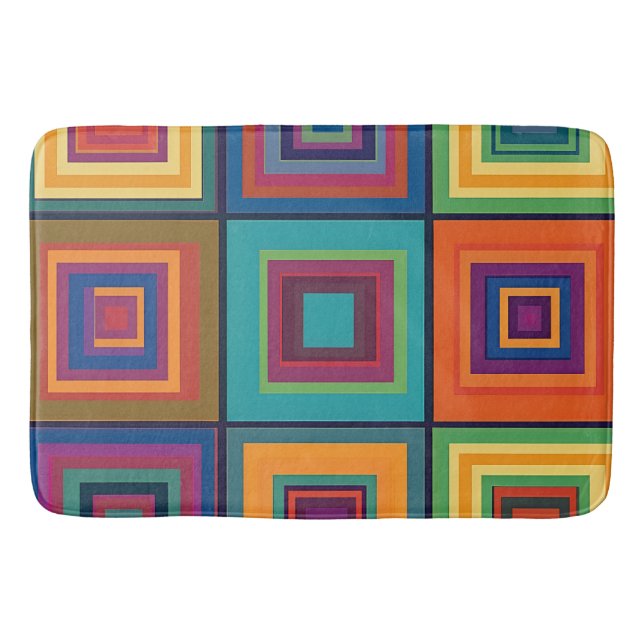 Colourful Retro Block Design Bath Mat (Front)
