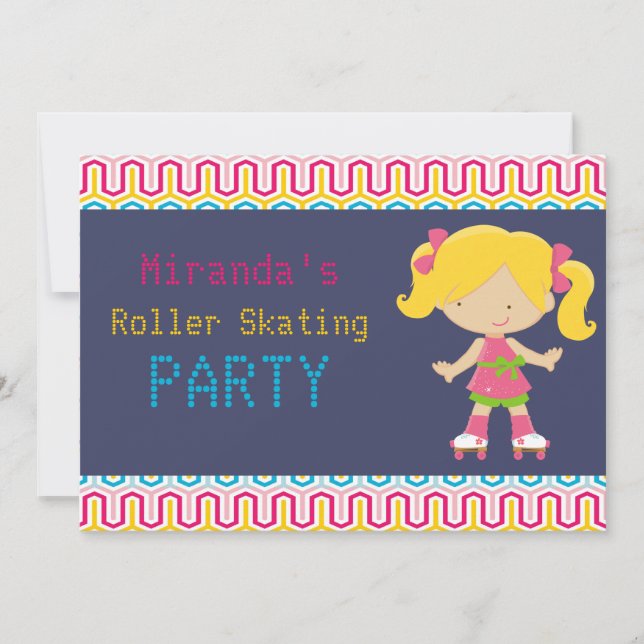 Colourful Retro Blonde Roller Skating Party Invitation (Front)