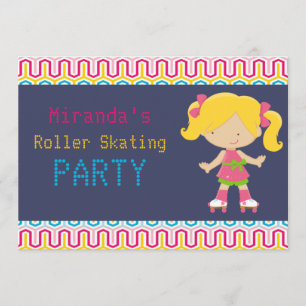 Colourful Retro Blonde Roller Skating Party Invitation