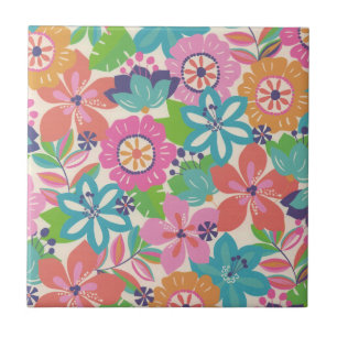Colourful Retro Boho Girly Flower Hippie  Ceramic Tile