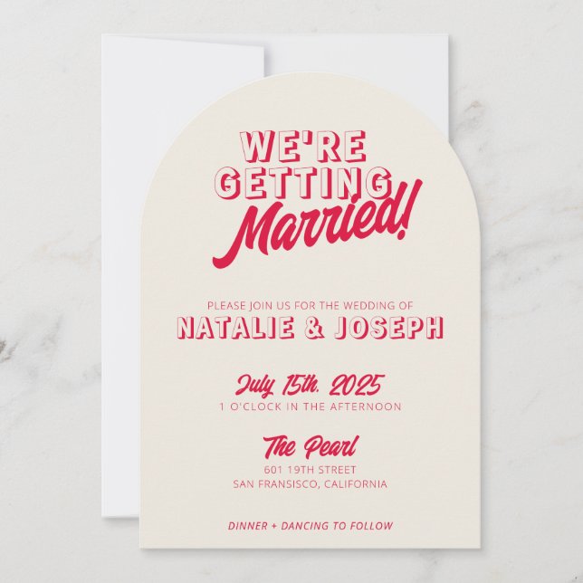 Colourful Retro Bold Funky Unique Wedding Arch Invitation (Front)