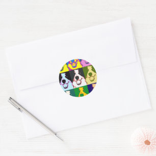 Colourful Retro Border Collie Pop Art Classic Round Sticker