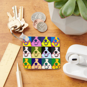 Colourful Retro Border Collie Pop Art Key Ring