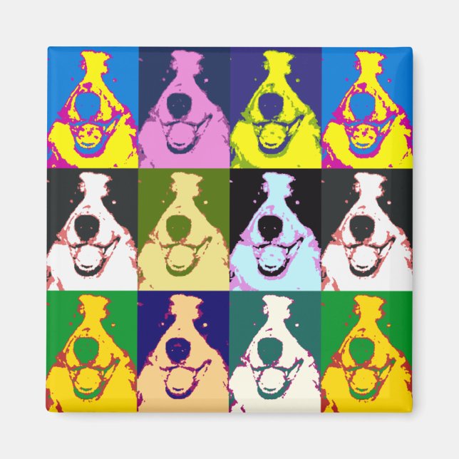 Colourful Retro Border Collie Pop Art Square Magnet (Front)