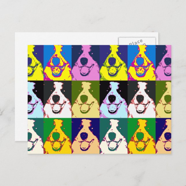 Colourful Retro Border Collie Pop Art Vertical Postcard (Front/Back)