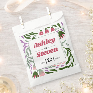 Colourful retro branche, folklore flowers wedding favour bag