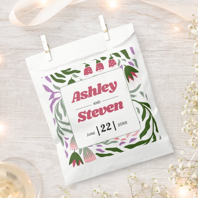 Colourful retro branche, folklore flowers wedding favour bag (Clipped)