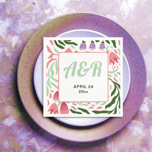 Colourful retro branche, folklore flowers wedding napkin