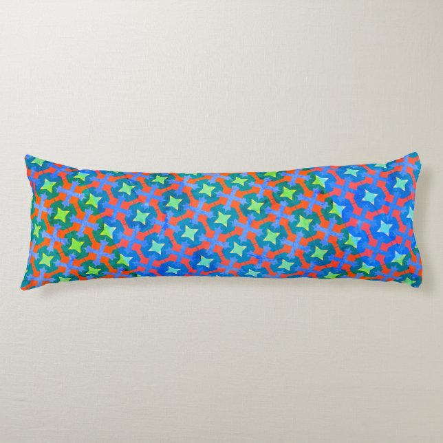 Colourful Retro Bright Geometrical Stars Pattern Body Cushion (Front)
