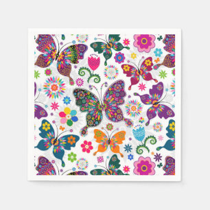 Colourful Retro Butterflies And Flowers Pattern 2 Napkin