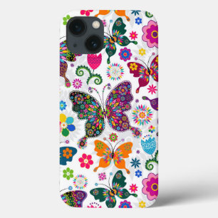 Colourful Retro Butterflies And Flowers Pattern iPhone 13 Case