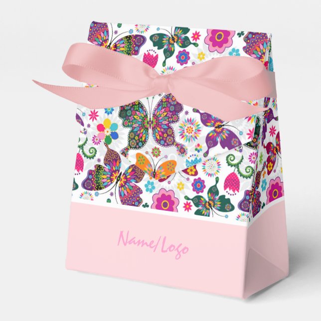 Colourful Retro Butterflies And Flowers Pattern Favour Box (Front Side)