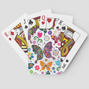 Colourful Retro Butterflies And Flowers Pattern Playing Cards