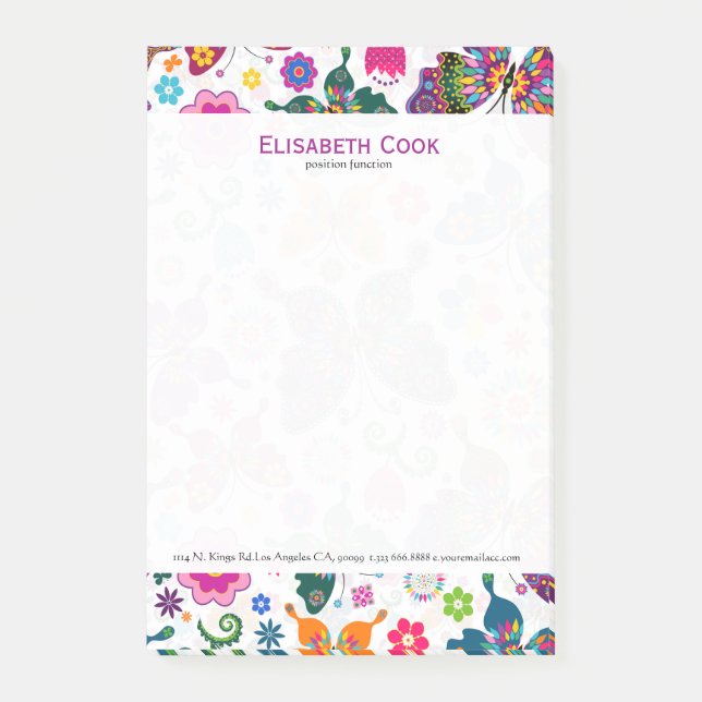 Colourful Retro Butterflies & Flowers Pattern Post-it Notes (Front)
