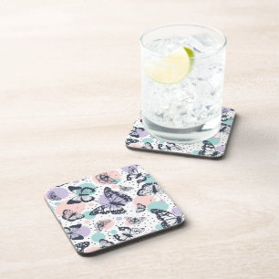 Colourful retro butterflies pattern coaster